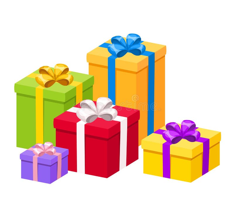 Bunte Geschenkkästen mit Bögen Auch im corel abgehobenen Betrag stock abbildung
