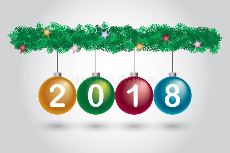 Bunte glatte Kiefern-Buschbaum des Weihnachtsballs 2018 grüner lokalisiert lizenzfreie abbildung Bunte glatte Kiefern-Buschbaum des Weihnachtsballs 2018 grüner lokalisiert lizenzfreie abbildung