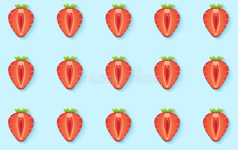 Bunte klare Hintergrundfarbe mit Draufsichterdbeerfrucht schneidet Muster Modisches modernes Pop-Arten-Design des Vektors vektor abbildung