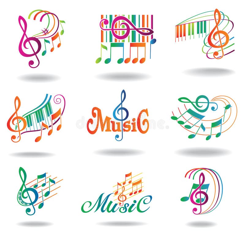 Bunte Musikanmerkungen. Set Musikauslegungelemente lizenzfreie abbildung Bunte Musikanmerkungen. Set Musikauslegungelemente lizenzfreie abbildung