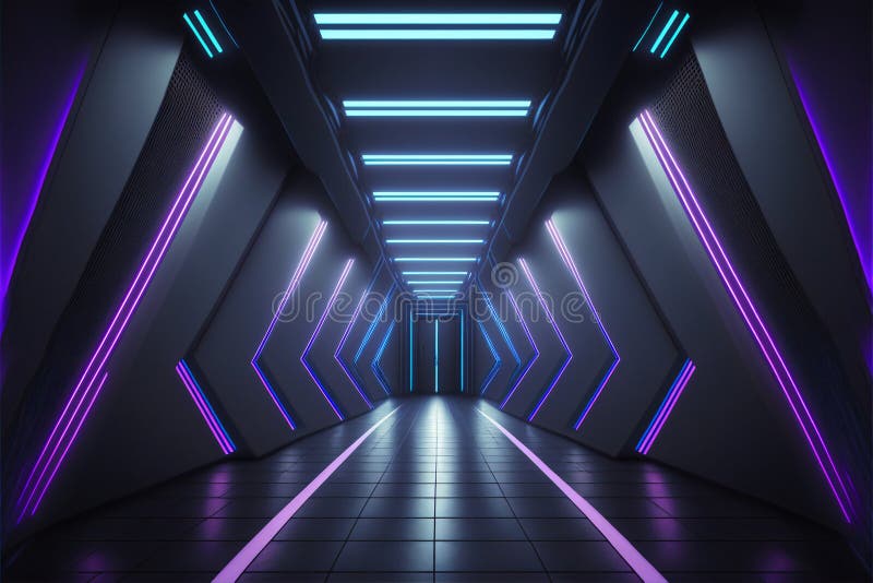 Bunte Pfauentapete. buntes Wandbild3d machen neon-Laser-symmetrische Zimmergarage Hangar leuchtend violett blau Arro lizenzfreie abbildung