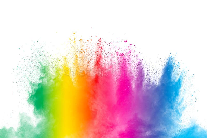 Bunte Pulverexplosion auf wei? em Hintergrund Abstraktes Pastellfarbstaubteilchenspritzen stockfotos