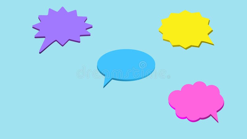 Bunte Spracheblasen mit Raum für Text auf blauem Hintergrund. Animation