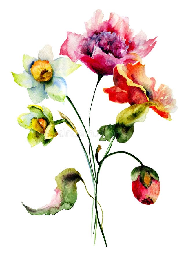 Bunte Wilde Blumen Mit Titel Alles Gute Zum Geburtstag Stock Abbildung