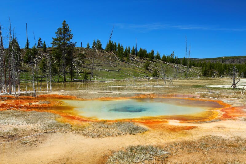Bunter Abzugskanal-Geysir in der Kettensee-Gruppe, oberes Geysir-Becken, Yellowstone Nationalpark, Wyoming stockfotos Bunter Abzugskanal-Geysir in der Kettensee-Gruppe, oberes Geysir-Becken, Yellowstone Nationalpark, Wyoming stockfotos