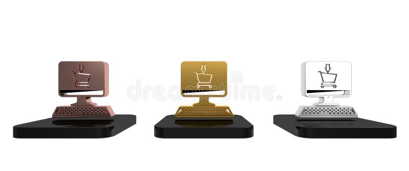 Bunter Einkaufswagen auf dem Bildschirm Computersymbol isoliert auf weißem Hintergrund. Concept eCommerce Online lizenzfreie abbildung