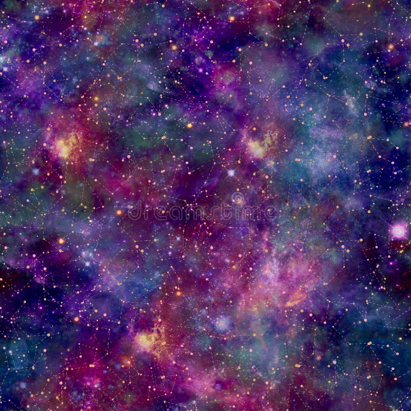 Bunter Galaxie-Kosmos-Druck mit Konstellationsüberlagerung
