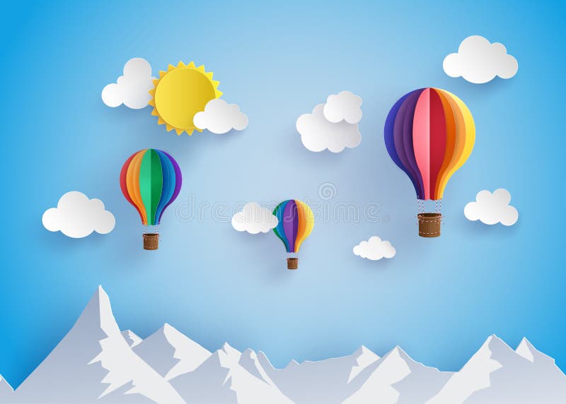 Buntes Heißluftballon flyin über moutain