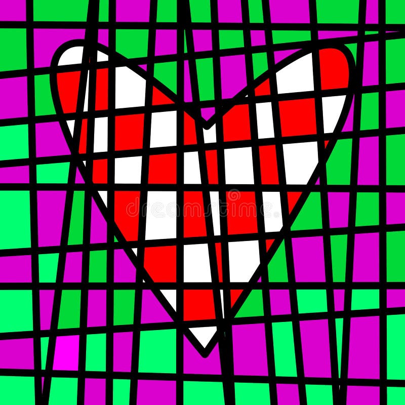 A red and white heart drawn in the plot of colored tiles with a black border. A red and white heart drawn in the plot of colored tiles with a black border.