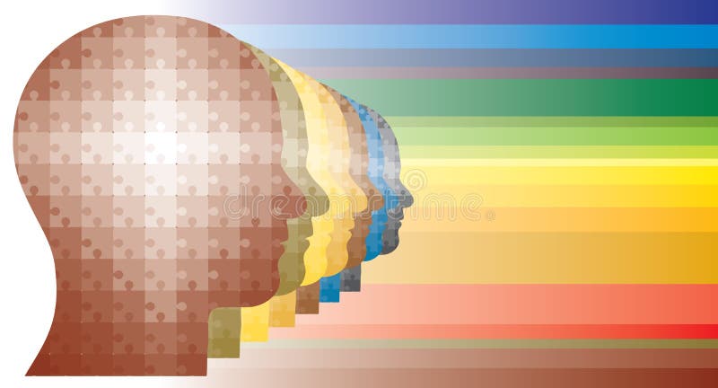 Buntes Puzzlespiel geht in der Reihe in den Regenbogenfarben voran stock abbildung Buntes Puzzlespiel geht in der Reihe in den Regenbogenfarben voran stock abbildung