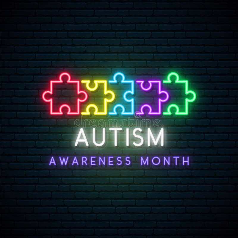 Colorful puzzle symbol of Autism awareness month. Colorful puzzles in neon style. Health care. Vector illustration. Colorful puzzle symbol of Autism awareness month. Colorful puzzles in neon style. Health care. Vector illustration