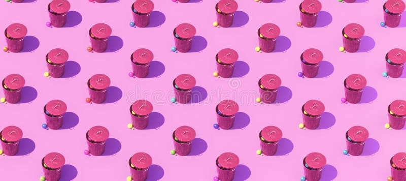 Buntes rosa Muster der Mode mit purpurroten Abfalleimern und bunte glatte Bälle Modetrendkonzept 3d übertragen vektor abbildung Buntes rosa Muster der Mode mit purpurroten Abfalleimern und bunte glatte Bälle Modetrendkonzept 3d übertragen vektor abbildung