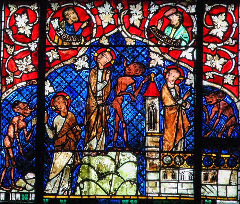Buntglas - die Versuchung von Christus lizenzfreies stockfoto Buntglas - die Versuchung von Christus lizenzfreies stockfoto