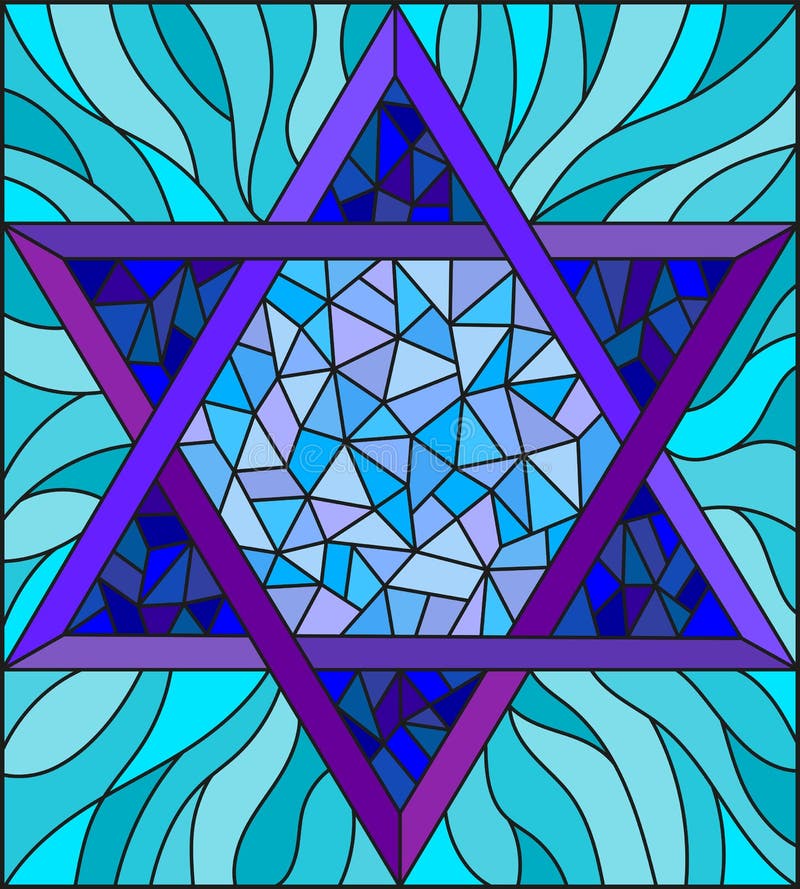 Buntglasillustration Mit Einem Abstrakten Sechs-spitzen Blauen Stern