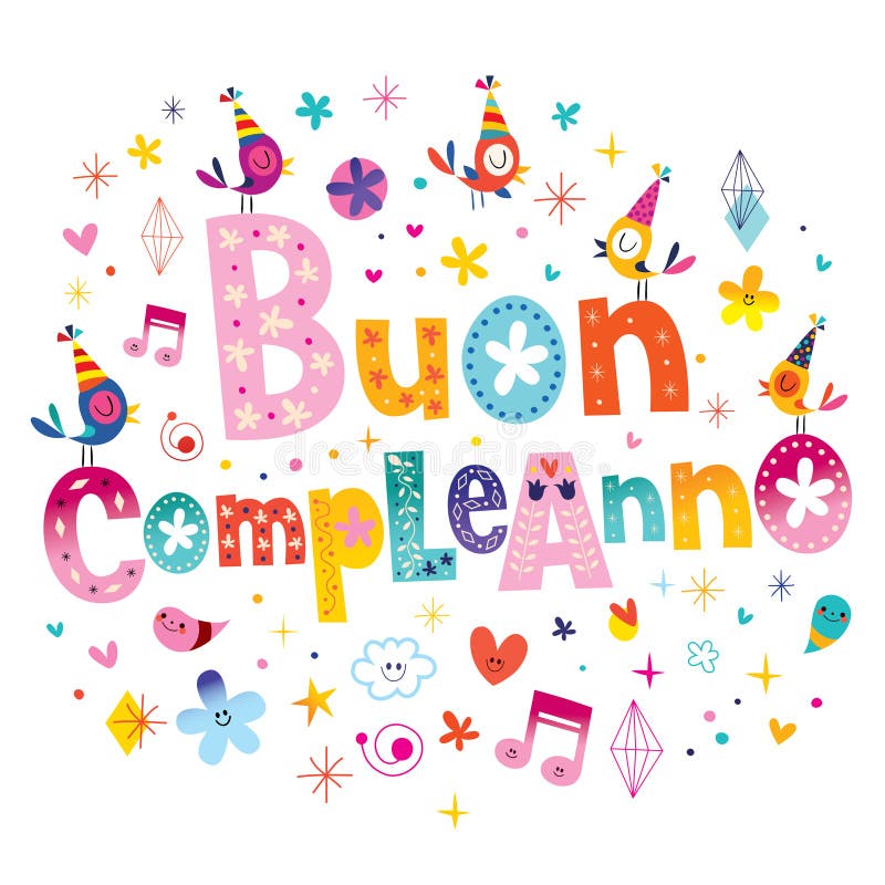 Buon compleanno Happy birthday in Italian vector illustration.