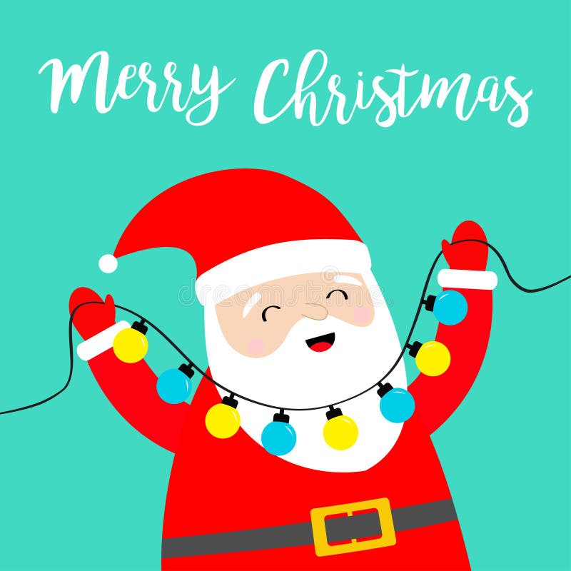 Buon Natale Babbo Natale con luci a lampadina che illuminano le freature della garland decorazione di Natale Carina vignetta kawa royalty illustrazione gratis