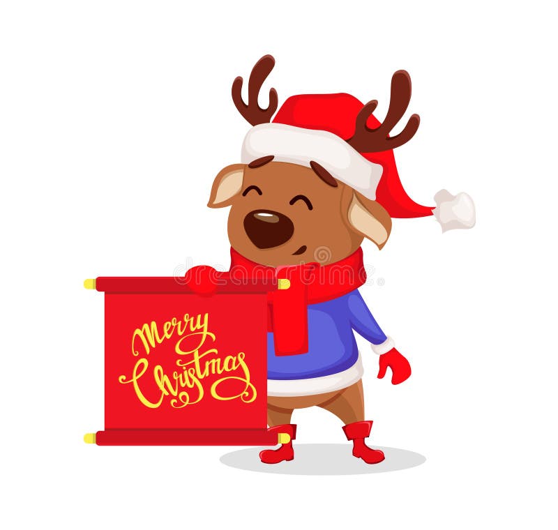 Buon Natale Cervi svegli che portano il cappello di Santa Claus illustrazione vettoriale Buon Natale Cervi svegli che portano il cappello di Santa Claus illustrazione vettoriale
