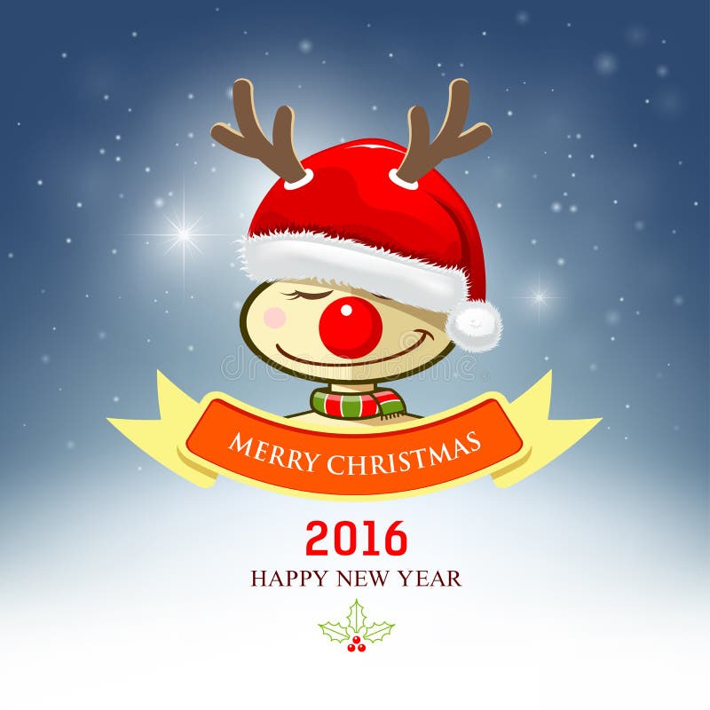 Buon Natale, renna con il cappello di Santa illustrazione vettoriale Buon Natale, renna con il cappello di Santa illustrazione vettoriale