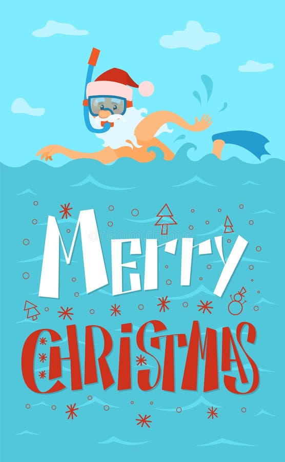 Buon Natale, Santa Claus Swimming, maschera di immersione subacquea illustrazione di stock Buon Natale, Santa Claus Swimming, maschera di immersione subacquea illustrazione di stock