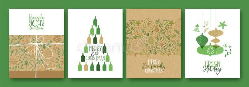 Buon natale, serie di buoni regalo eco-compatibili con il verde natalizio royalty illustrazione gratis
