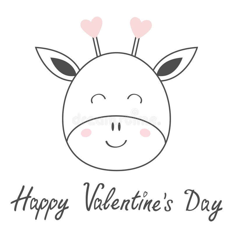 Buon San Valentino Icona di sketch della linea della faccia della giraffa Kawaii Carina vignetta divertente per bambini Stampa ba illustrazione di stock