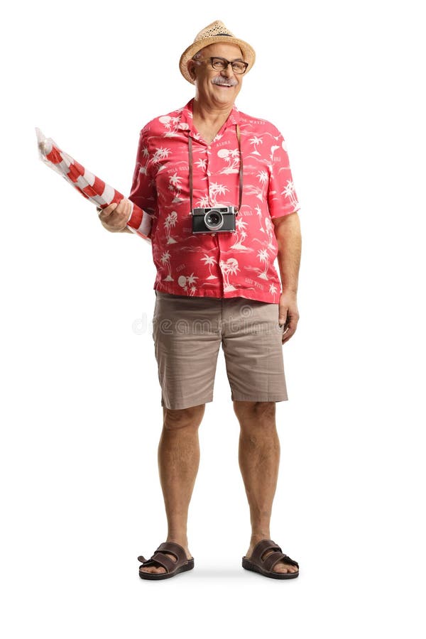 Buon uomo con un ombrello sulla spiaggia fotografia stock libera da diritti