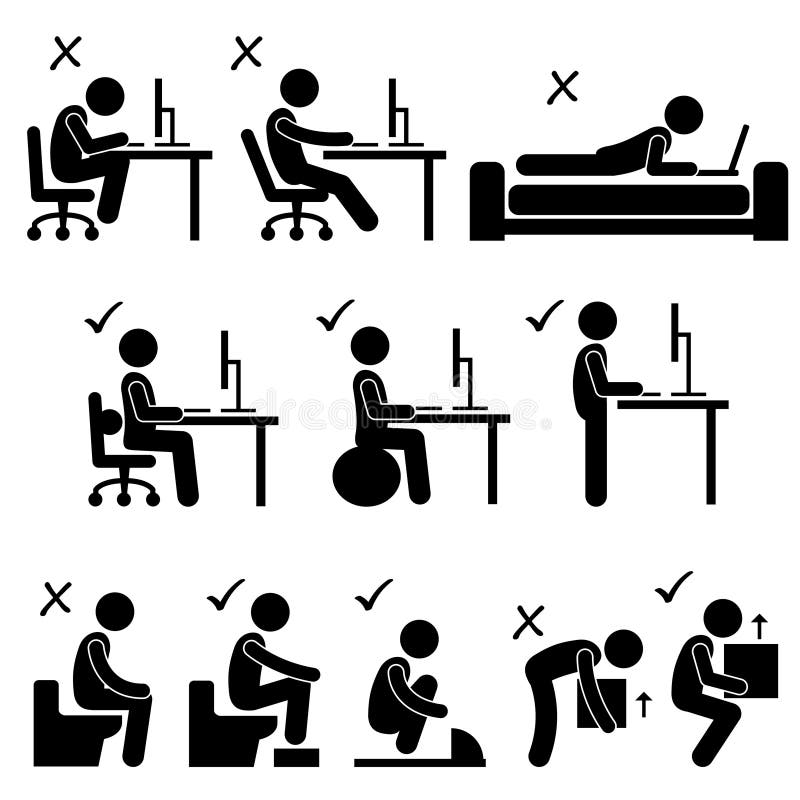Buona e cattiva figura Picto del bastone di posizione del corpo umano illustrazione vettoriale Buona e cattiva figura Picto del bastone di posizione del corpo umano illustrazione vettoriale