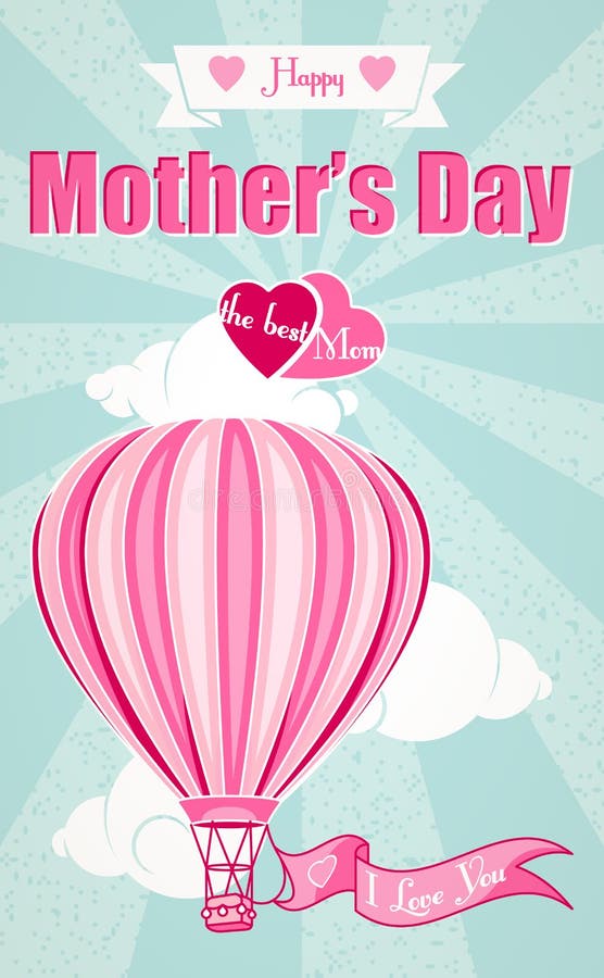 Buona Festa della Mamma e mongolfiera illustrazione vettoriale Buona Festa della Mamma e mongolfiera illustrazione vettoriale