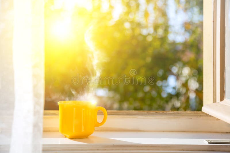 Buongiorno! Tazza sulla finestra con il sole