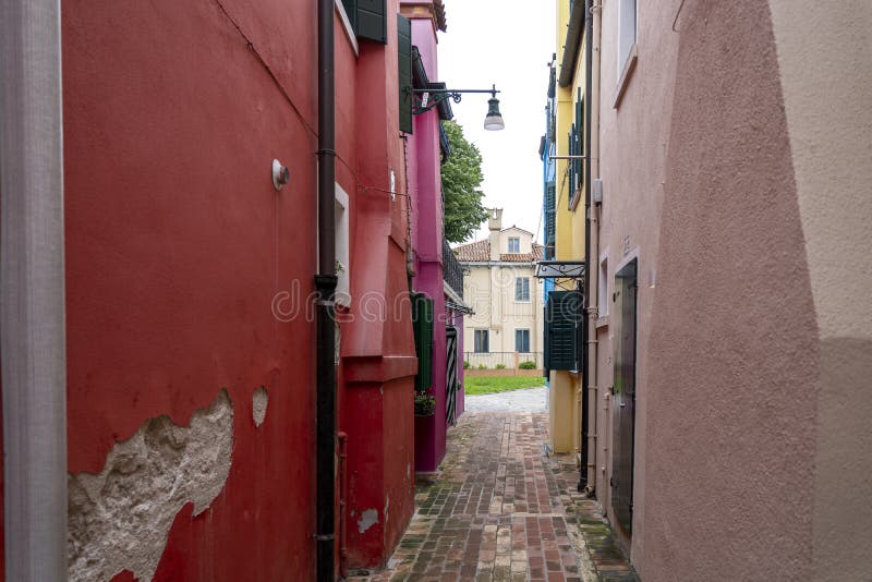 Burano, Venice, Italy - May 21, 2019: Colorful painted residential houses in Burano island, Venice, Italy. Burano street with � royalty free stock photo Burano, Venice, Italy - May 21, 2019: Colorful painted residential houses in Burano island, Venice, Italy. Burano street with � royalty free stock photo