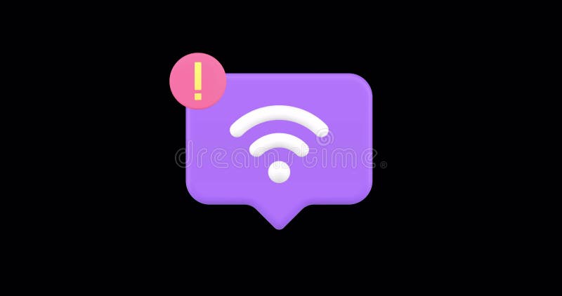 Burbuja de voz púrpura con animación de iconos wifi con canal alfa sobre fondo amarillo