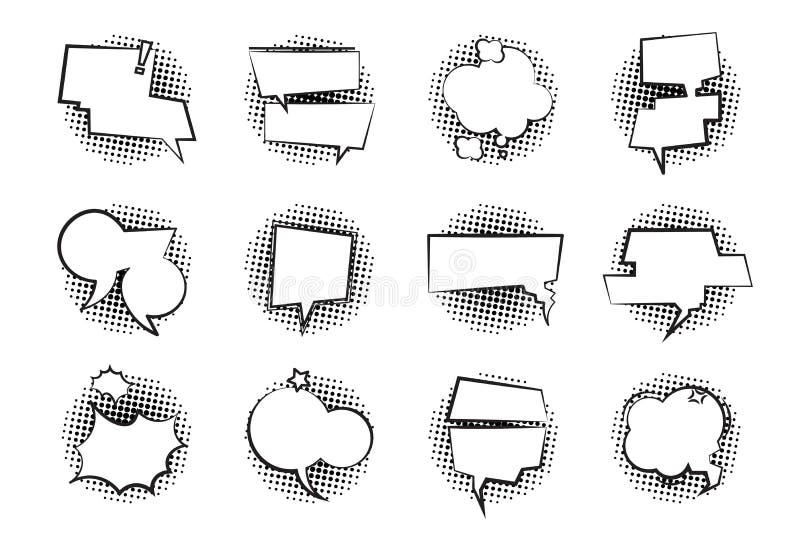 Burbujas cómicas del discurso Historieta monocromática del globo del diálogo de la nube retra de la charla hablar para charlar lo ilustración del vector Burbujas cómicas del discurso Historieta monocromática del globo del diálogo de la nube retra de la charla hablar para charlar lo ilustración del vector