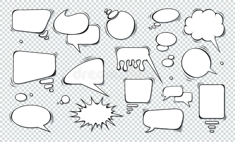 Burbujas de habla cómica Juego de burbujas de voz Nubes de diálogo vacías Ilustración de historietas, carteles en medios sociales stock de ilustración Burbujas de habla cómica Juego de burbujas de voz Nubes de diálogo vacías Ilustración de historietas, carteles en medios sociales stock de ilustración