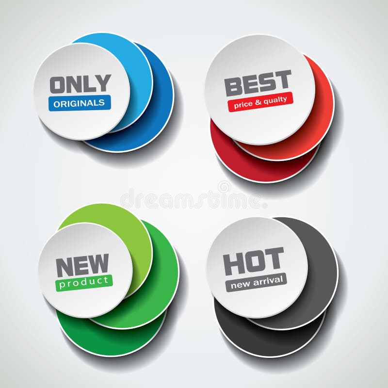 Burbujas de la oferta especial en diversas variaciones del color stock de ilustración