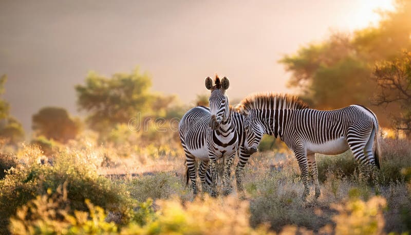 Burchells Zebra Equus quagga burchellii Blickar in i Afrikanska savannens skymning, Majestätiskt Visande sina ränder mot en royaltyfri illustrationer