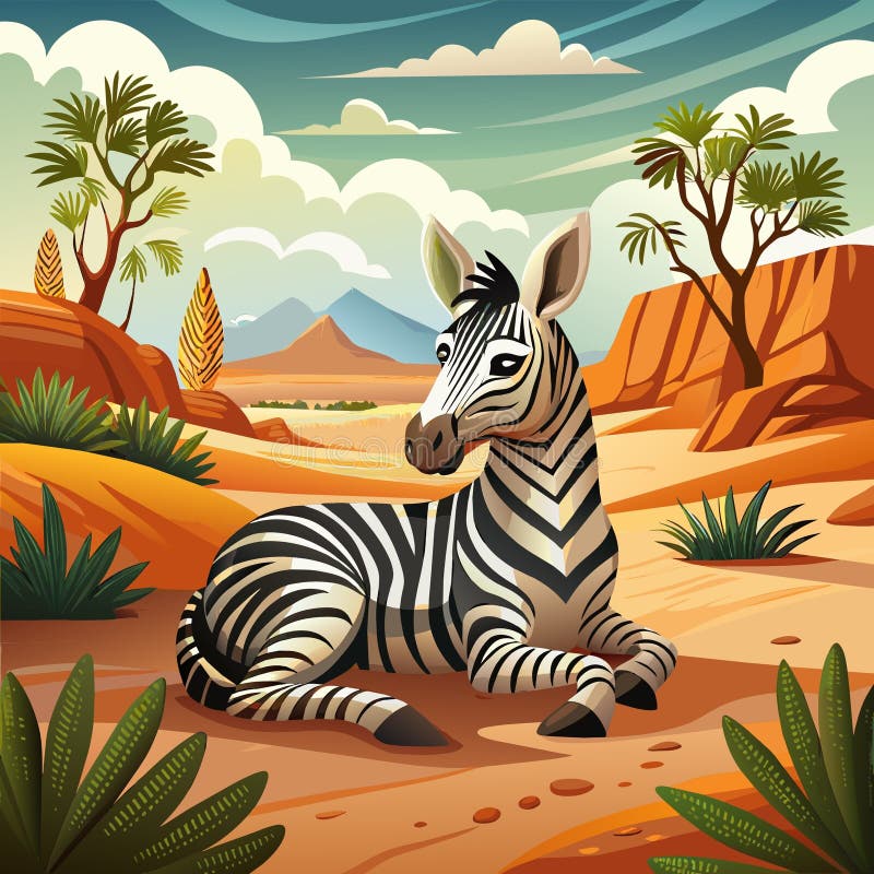 Burchells zebra isolerade rester ökenvektor stock illustrationer