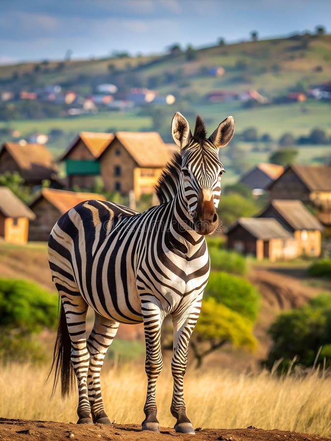 Burchells zebra ser ut i byn royaltyfri illustrationer