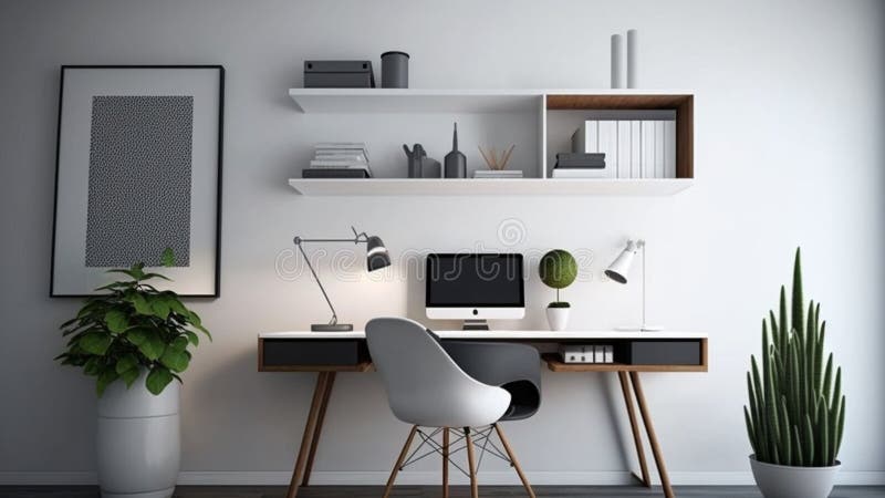 bureau indépendant à domicile moderne avec chaise de table moderne et avec  ordinateur portable pc plante d'intérieur 4238549 Art vectoriel chez  Vecteezy