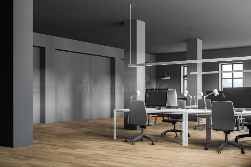 Bureau gris de l'espace ouvert de style industriel illustration libre de droits Bureau gris de l'espace ouvert de style industriel illustration libre de droits