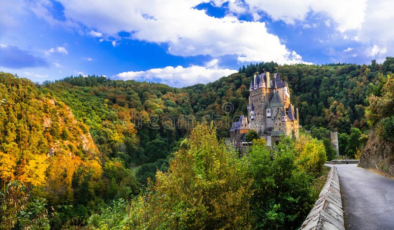 Burg Eltz - impressive famous castle in autun colors. Germany royalty free stock image Burg Eltz - impressive famous castle in autun colors. Germany royalty free stock image