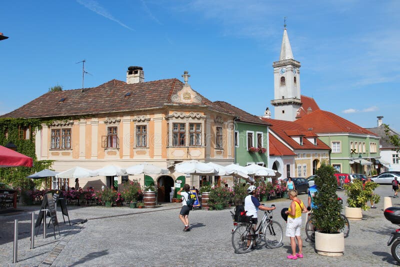 BURGENLAND, AUSTRIA - AUGUST 9, 2012: People visit Rust, Burgenland, Austria. The region of Burgenland has rich traditions in viticulture and wine making.