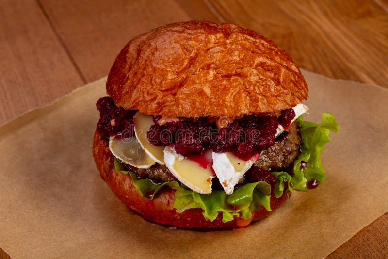 Burger with beef and brie stock photo. Image of hamburger 121078450
