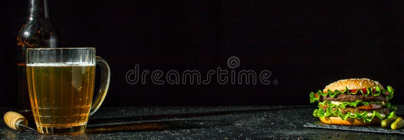 Burger and beer in a glass