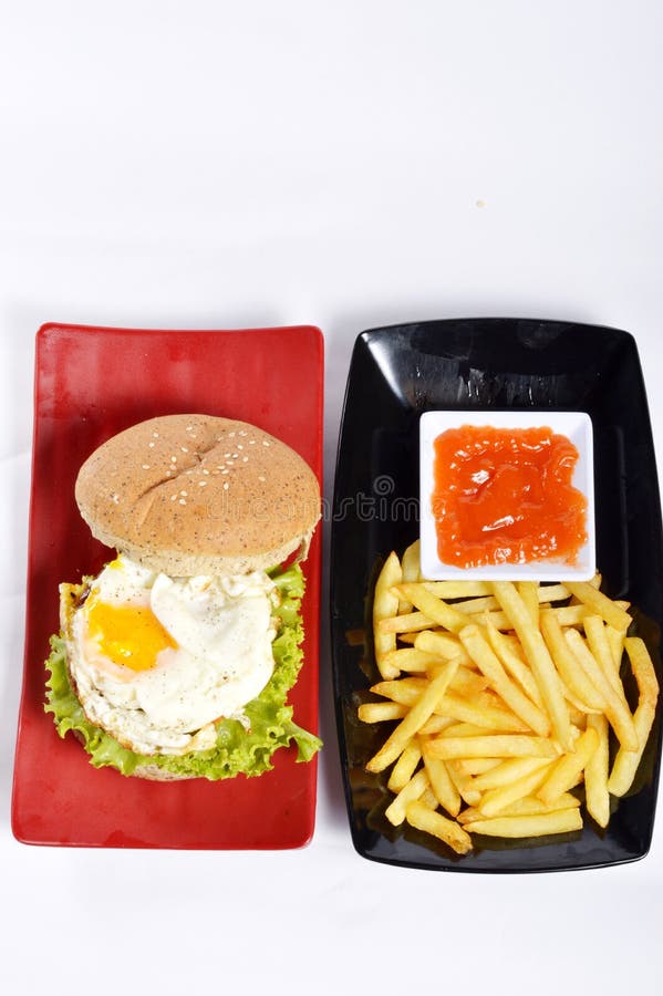 Burger with Black Pepper and French Fries Stock Image Image of