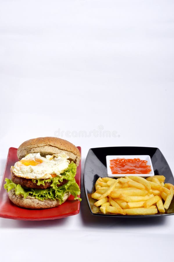 Burger with Black Pepper and French Fries Stock Image Image of