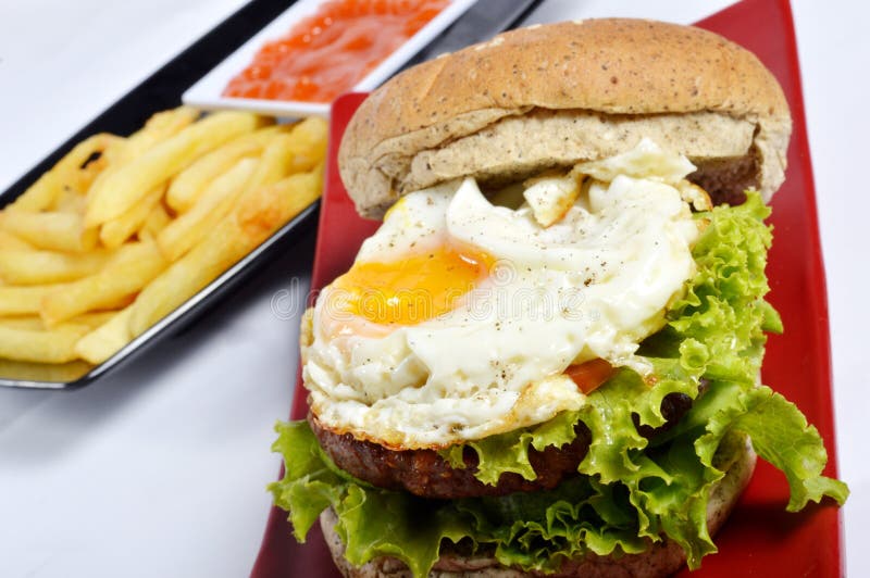 Burger with Black Pepper and French Fries Stock Image Image of food