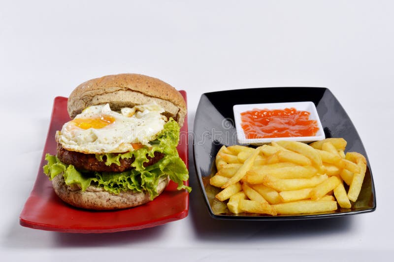 Burger with Black Pepper and French Fries Stock Photo Image of fresh