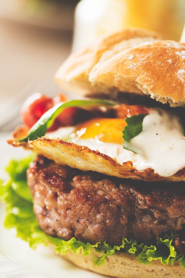 Burger with fried egg stock photo. Image of meat, dish 60155992