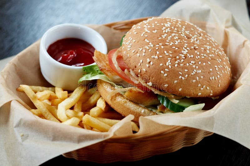 Burger with fries royalty free stock photo