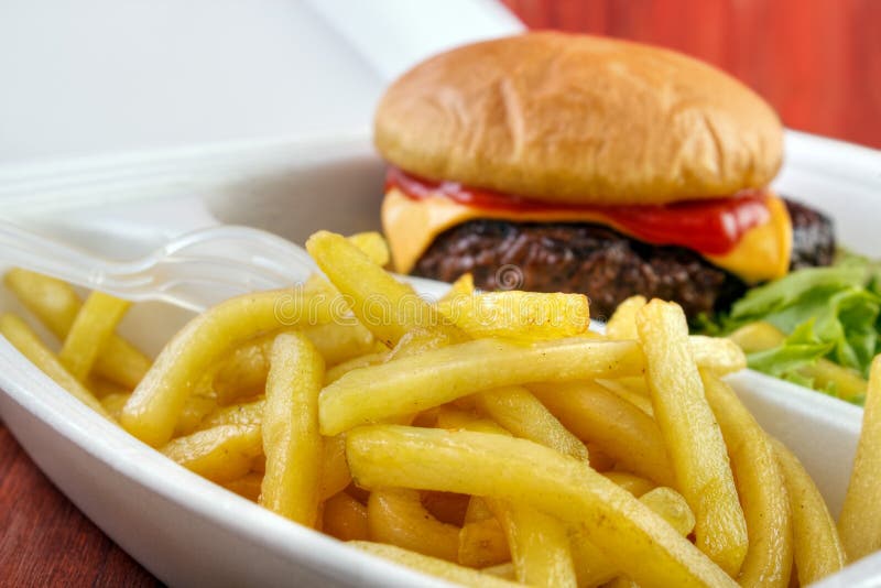 Burger with fries stock images